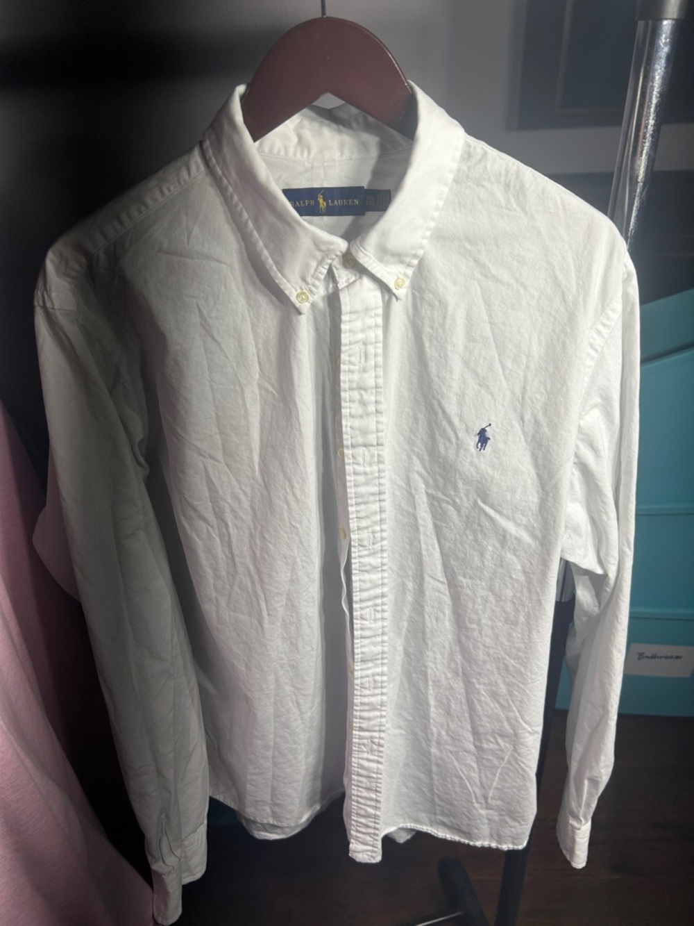 Ralph Lauren White Button-Down Shirt with Blue Pony Logo